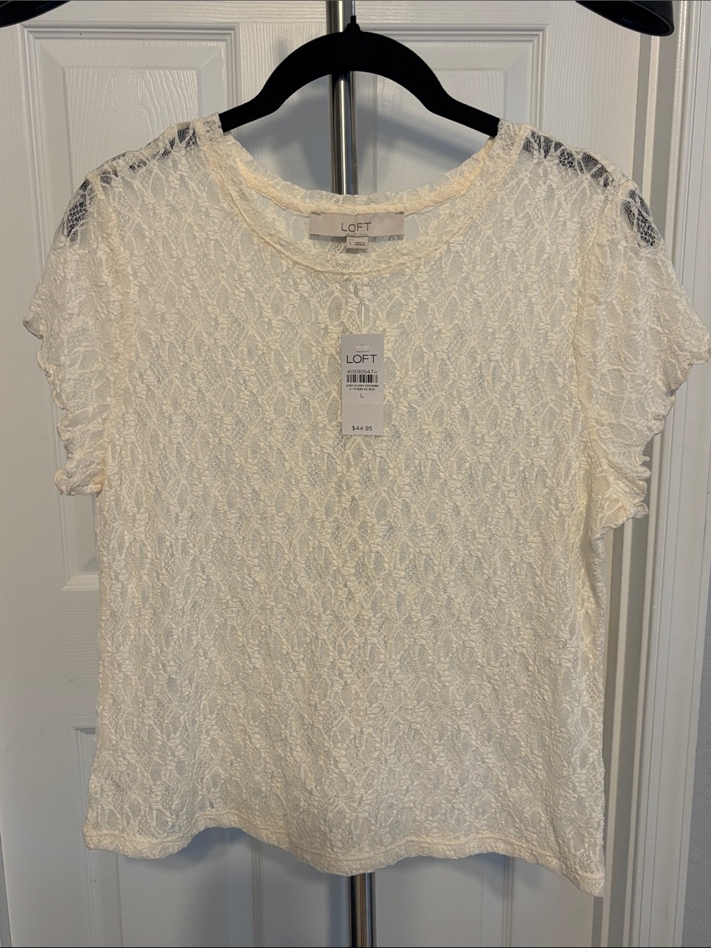 LOFT Ivory Lace Short Sleeve Tee